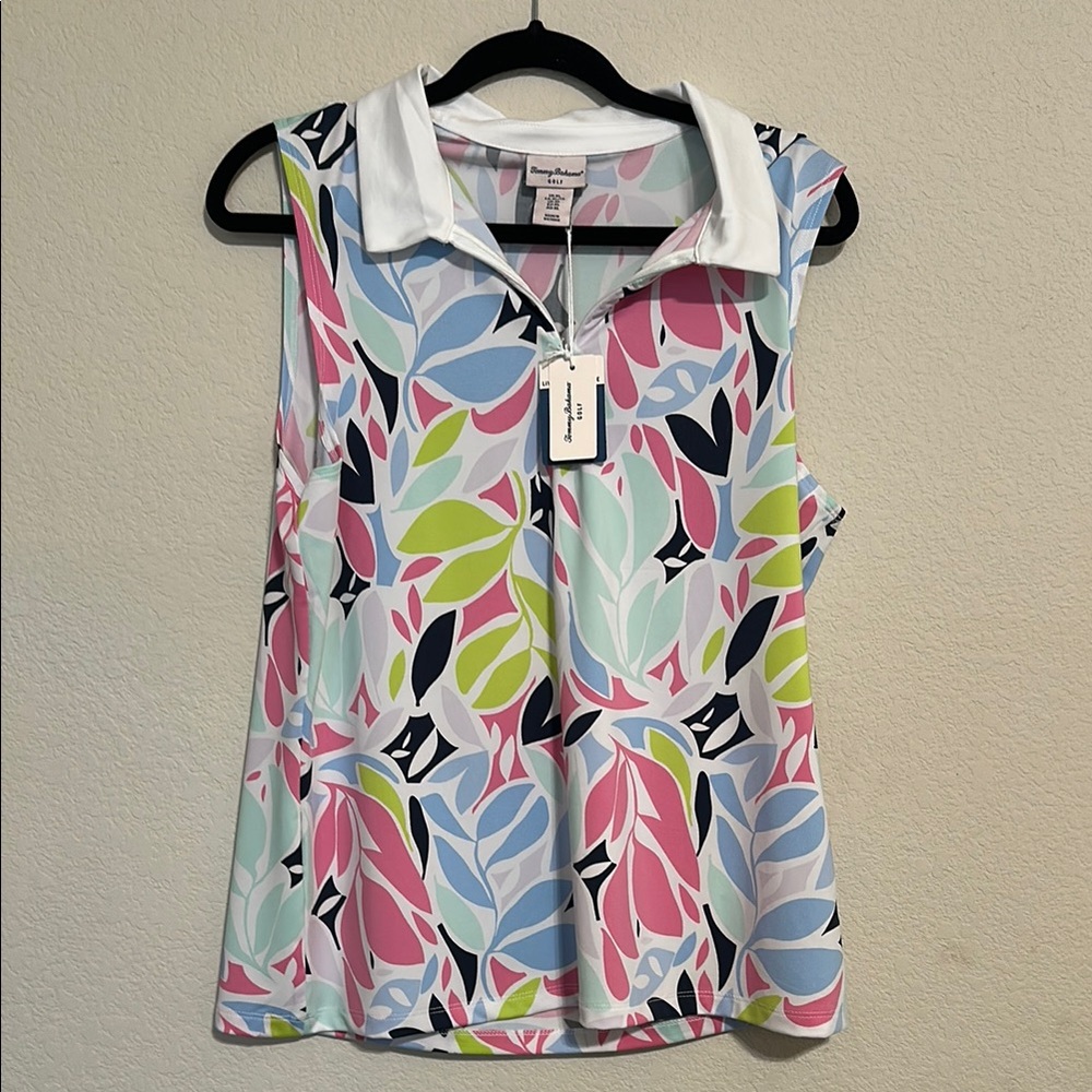 Tommy Bahama Pink and Blue Sleeveless Polo Tank Top